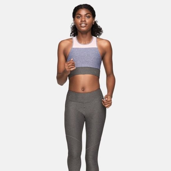 Outdoor Voices Tri Tone Slashback Crop Top in Ballet, Storm, & Olive - Picture 2 of 11